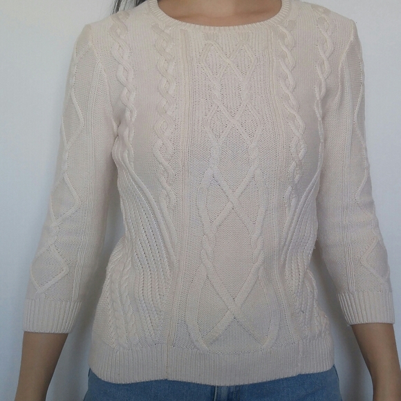 Vintage Ann Taylor Cream Cable Knit Sweater - Picture 2 of 9
